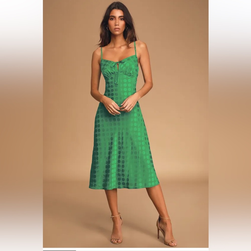 Lulu's Emerald Green Polka Dot Midi Dress